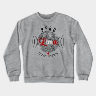 Lima PERU Road Map Art - Earth Tones Crewneck Sweatshirt